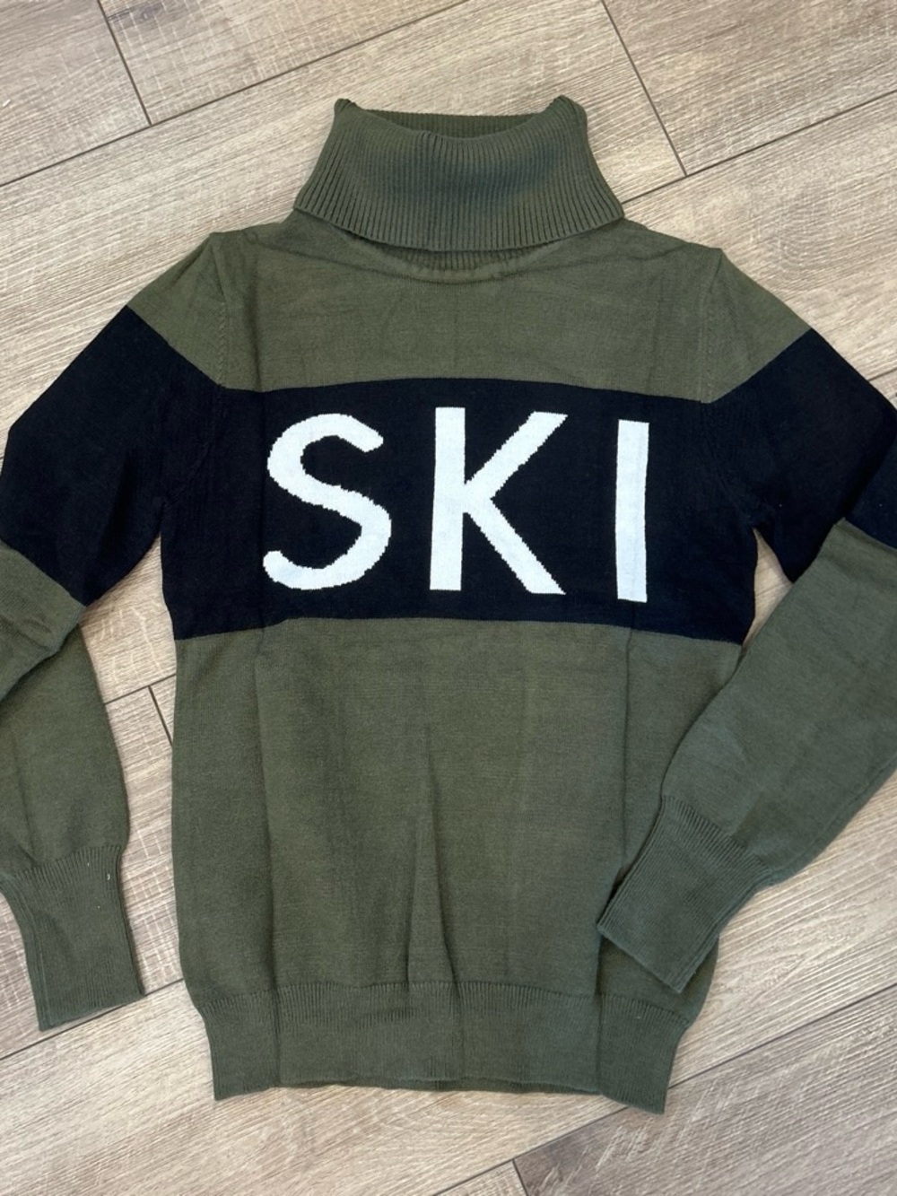Women’s Olive Green 'SKI' Turtleneck Sweater